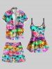 Plus Size Colorful Tie Dye Ombre Coconut Tree Print Hawaii Drawstring Beach Shorts For Men -  