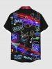 Plus Size Beer Juice Letters Neon Print Buttons Pocket Hawaii Shirt For Men -  