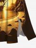 Plus Size Coconut Tree Seascape Ship Sun Mountain Print Split Hawaii Midi Dress -  