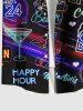 Plus Size Beer Juice Letters Neon Print Buttons Pocket Hawaii Shirt For Men -  