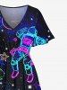 Plus Size Galaxy Astronaut Star Spaceship Print Split Hawaii Midi Dress -  