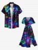 Plus Size Galaxy Astronaut Star Spaceship Print Split Hawaii Midi Dress -  