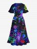 Robe Cache-Coeur Imprimé Astronaute et Galaxie Grande Taille - Noir 1X