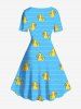Plus Size Ducks Wave Line Print Vintage Hawaii Dress -  
