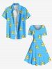 Plus Size Ducks Wave Line Print Vintage Hawaii Dress -  
