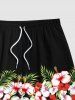 Plus Size Tropical Leaf Flower Print Hawaii Beach Shorts For Men -  