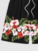 Plus Size Tropical Leaf Flower Print Hawaii Beach Shorts For Men -  