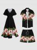 Plus Size Tropical Leaf Flower Print Hawaii Beach Shorts For Men -  