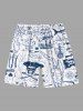 Plus Size Pirate Ship Map Flag Print Cruise Hawaii Beach Shorts For Men -  