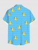 Plus Size Ducks Wave Line Print Buttons Pocket Hawaii Shirt For Men -  