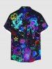 Plus Size Galaxy Astronaut Star Spaceship Print Buttons Pocket Hawaii Shirt For Men -  