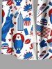 Plus Size Patriotic American Flag Eagle Statue of Liberty Print Buttons Pocket Shirt For Men -  