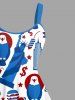 Robe Débardeur Imprimée Statue de la Liberté Drapeau Américain Grande Taille - Bleu 6X