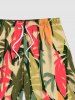Plus Size Colorful Coconut Tree Colorblock Print Hawaii Drawstring Beach Shorts For Men -  