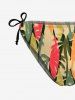 Ensemble de Bikini Plongeant Coloré Arbre de Noix de Coco Imprimé sans Dos à Col Halter - Multi-A 4XL