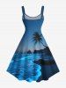 Plus Size Coconut Tree Sea Wave Beach Ombre Galaxy Print Hawaii A Line Tank Dress -  