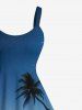 Plus Size Coconut Tree Sea Wave Beach Ombre Galaxy Print Hawaii A Line Tank Dress -  