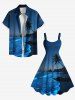 Plus Size Coconut Tree Sea Wave Beach Ombre Galaxy Print Hawaii A Line Tank Dress -  