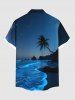 Plus Size Coconut Tree Sea Wave Beach Ombre Galaxy Print Hawaii Button Pocket Shirt For Men -  