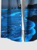 Plus Size Coconut Tree Sea Wave Beach Ombre Galaxy Print Hawaii Button Pocket Shirt For Men -  