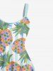 Plus Size Colorful Pineapple Striped Print Hawaii A Line Tank Dress -  