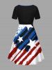 Plus Size Ink Painting Splatter Patriotic American Flag Print Cinched A Line Dress -  