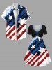 Plus Size Ink Painting Splatter Patriotic American Flag Print Cinched A Line Dress -  