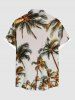 Plus Size Coconut Tree Print Hawaii Button Pocket Shirt For Men -  