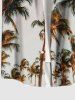 Plus Size Coconut Tree Print Hawaii Button Pocket Shirt For Men -  