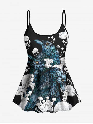 Fashion Eagle Mushroom Print Hawaii Tankini Top(Adjustable Shoulder Strap) - GREEN - XS