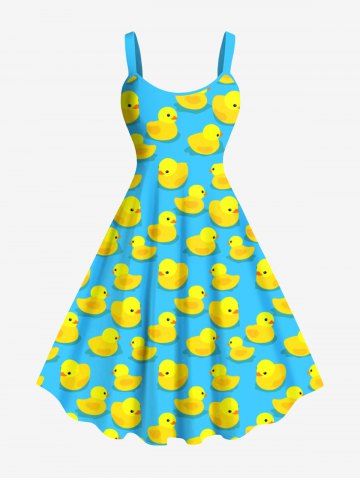 Plus Size Ducks Print Hawaii Tank Dress - LIGHT GREEN - M