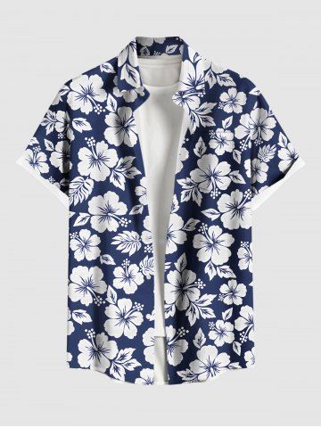 Chemise Imprimé à Fleurs et Feuilles Tropicales Grande Taille avec Boutons pour Homme