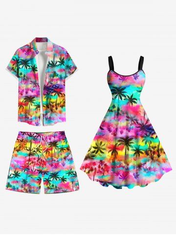 Colorful Ombre Coconut Tree Print Plus Size Matching Hawaii Beach Outfit For Couples - MULTI-A