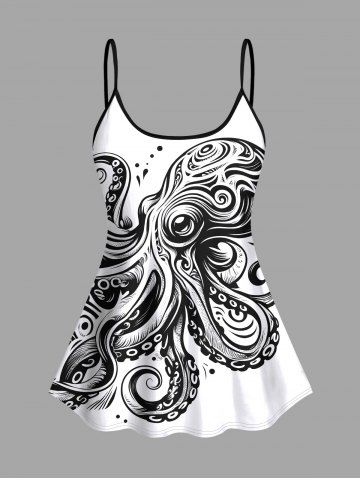 Fashion Octopus Two Tone Print Hawaii Tankini Top(Adjustable Shoulder Strap) - WHITE - XS