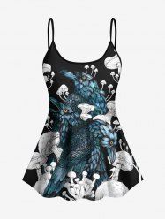 Haut de Tankini Hawaïen Champignon Aigle Imprimé à Bretelle Ajustable de Grande Taille - Vert 2X