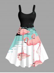 Plus Size Flamingo Lake Print Hawaii A Line Tank Dress -  