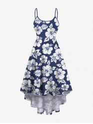 Plus Size Tropical Flowers Leaf Print High Low Hawaii Cami Dress -  