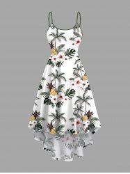 Plus Size Coconut Tree Flowers Leaf Print High Low Hawaii Cami Dress -  