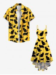Black Cats Print Plus Size Matching Hawaii Beach Outfit For Couples -  