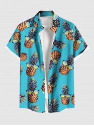 Plus Size Sunglasses Pineapple Print Buttons Pocket Hawaii Shirt For Men -  