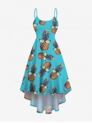 Robe Hawaiien Haute-Bas à Bretelles à Imprimé Ananas Grande Taille - Vert clair 1X