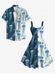 Jellyfish Colorblock Print Plus Size Matching Hawaii Beach Outfit For Couples -  