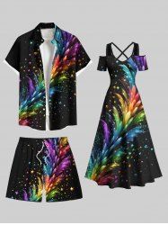 Tenue de Plage Costume Grande Taille Imprimée D'étoiles Smocké Coloré - Noir 