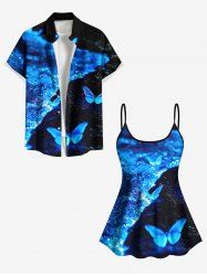 Glitter Butterfly Sea Print Shirt Swimsuit Plus Size Matching Hawaii Beach Outfit For Couples -  