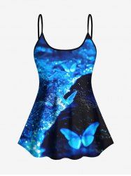 Glitter Butterfly Sea Print Hawaii Tankini Top(Adjustable Shoulder Strap) -  