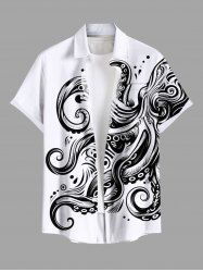 Plus Size Octopus Two Tone Print Hawaii Button Pocket Shirt For Men -  