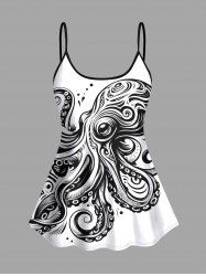 Fashion Octopus Two Tone Print Hawaii Tankini Top(Adjustable Shoulder Strap) -  