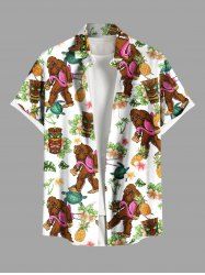 Plus Size Gorillas Coconut Tree Flowers Pineapple Masks Print Buttons Pocket Hawaii Shirt For Men -  