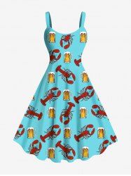 Plus Size Beer Lobster Print Hawaii Tank Dress -  