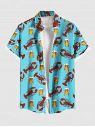 Plus Size Beer Lobster Print Buttons Pocket Hawaii Shirt For Men -  